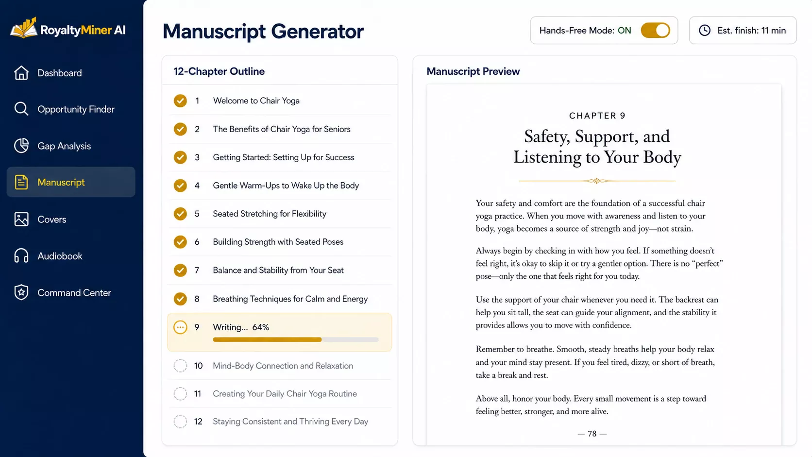 Manuscript Generator screen